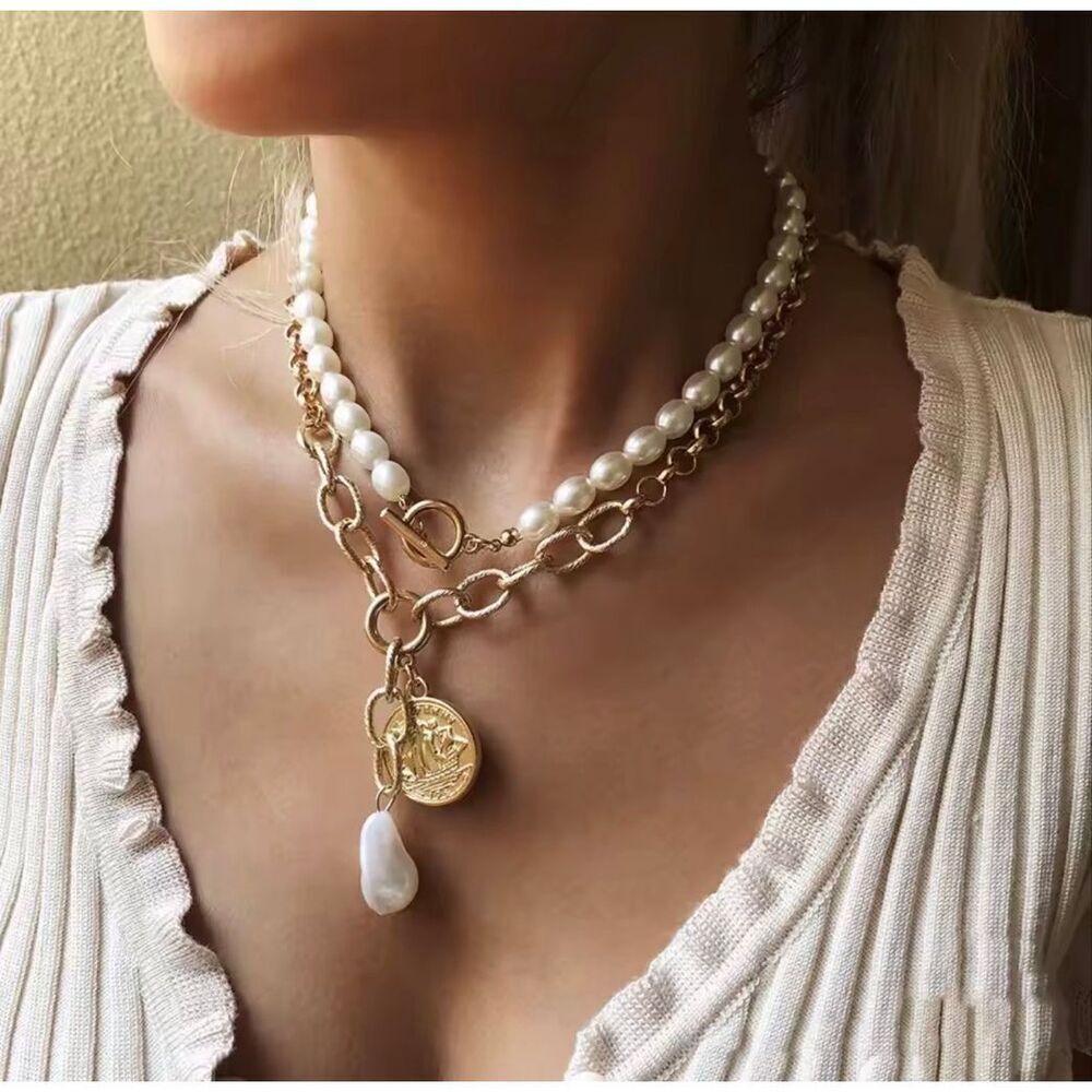Zara Golden Pearl Medallion Necklace NWOT